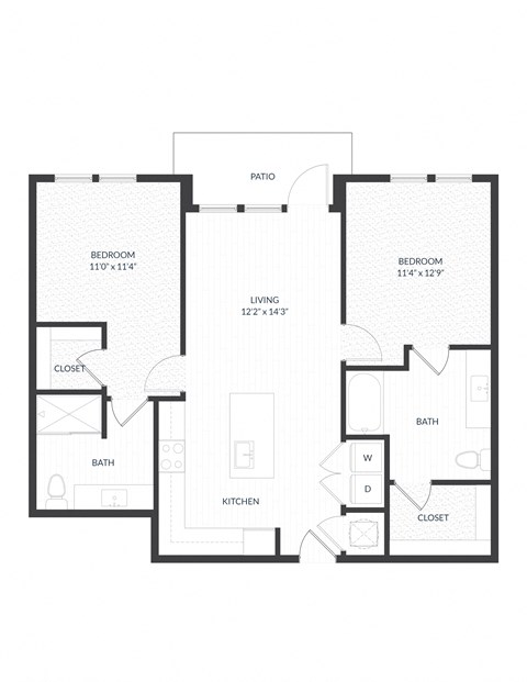 Floor plan for 2 beds, 2 baths, 1056 sqft